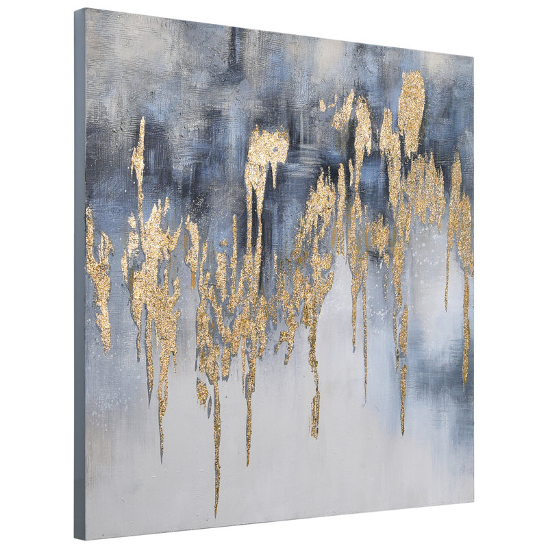 Golden Lighting Abstract Canvas Art with Gold Leaf, 36" x 36"