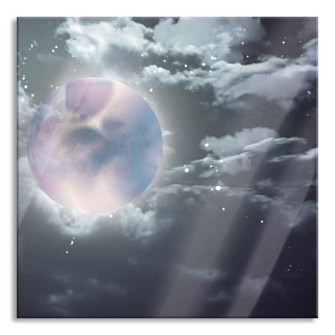 Glasbild Vollmond Sterne Wolken