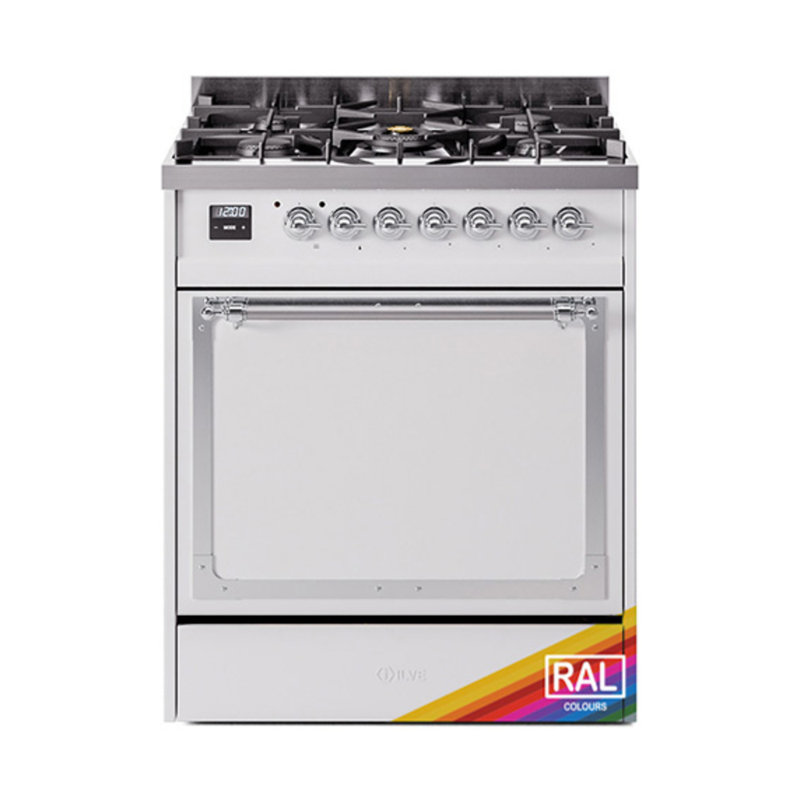 ILVE Nostalgie II Series Noblesse 30 inch Dual Fuel Range with 5 Sealed Burners (Glass Door), Chrome, Natural Gas