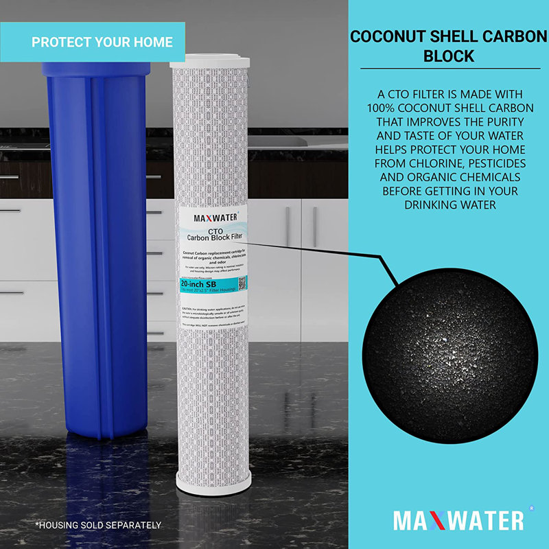 Max Water 20 inch x 2.5 inch, CTO Carbon Reverse Osmosis Replacement Filter Cartridge