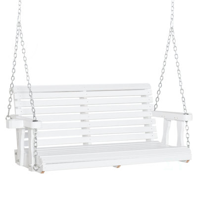 Porch Swing With Chains And Cupholders,  Wooden Patio Swing Chair