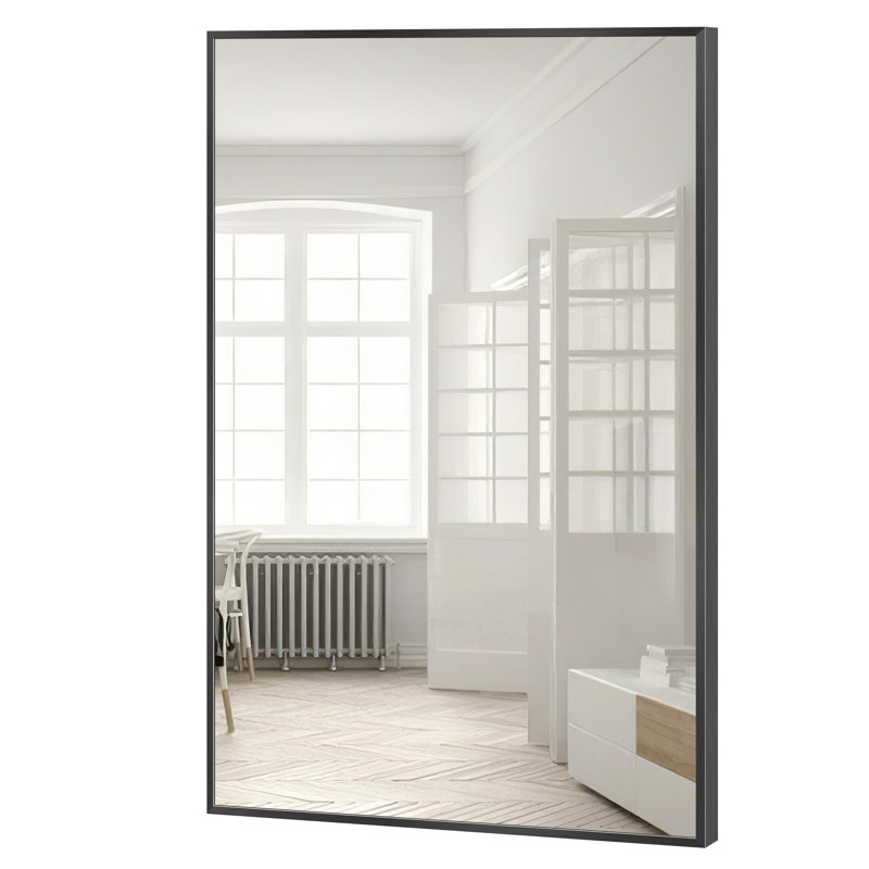 Talma Wood Flat Mirror, 36" H x 24" W, Black