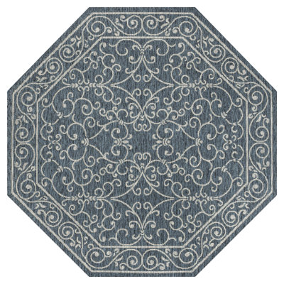 Hagerman Vintage Filigree Textured Weave Teal/Gray Indoor/Outdoor Rug