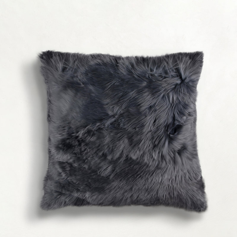 Alpaca Midnight Front With Microsuede Backing, Silver, Square 20"