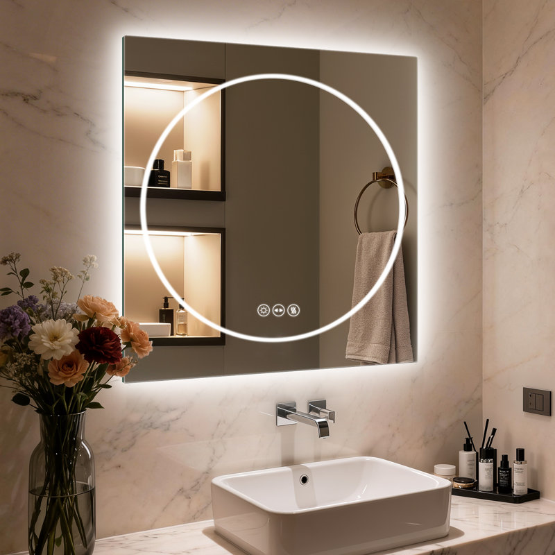 Debroh Wall LED Bathroom Mirror Backlit, 70 cm x 70 cm