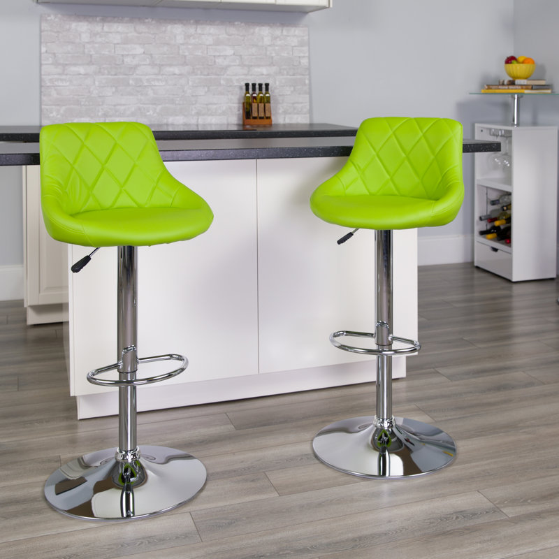 Tabouret de bar à hauteur réglable en vinyle avec siège baquet et dossier à motif de losange Occoquan, Vert