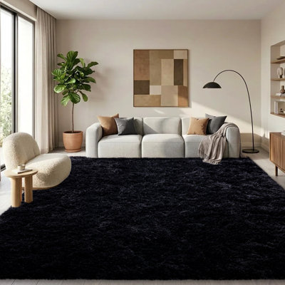 Tapis uni noir moelleux pour salon chambre à coucher chambre d'enfant chambre d'enfant