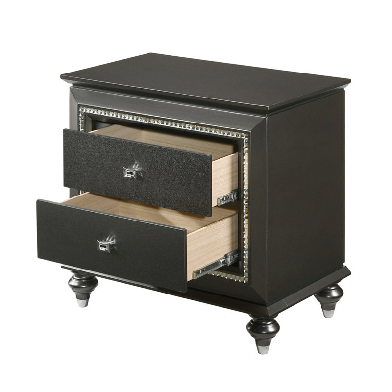 Table de chevet en bois d'hévéa massif avec 2 tiroirs