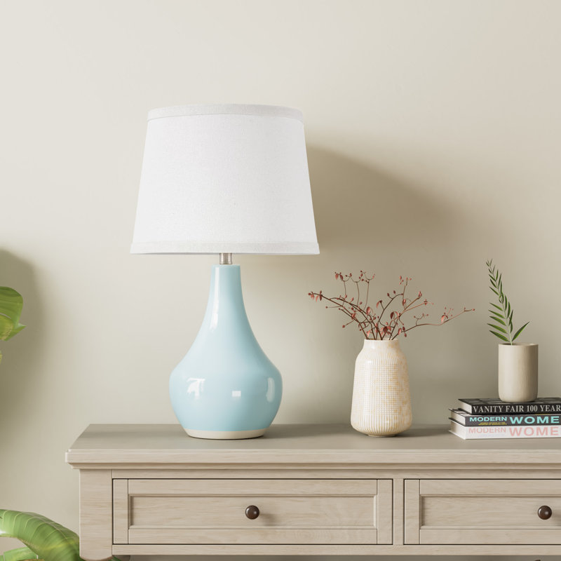 19.5'' Ceramic Bedside Table Lamp with Socket Switch, Blue