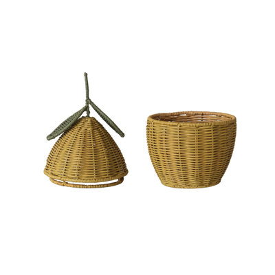 Hand-Woven Rattan Lemon Shaped Basket With Lid
