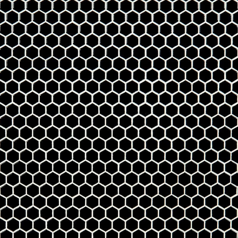 Lume Caviar Hexagon 10 in. x 12 in. Glossy Porcelain Mosaic Floor and Wall Tile