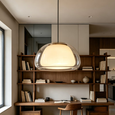 Luminaire suspendu moderne en forme de dôme en verre opale 1 lumière avec ampoule