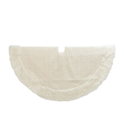 48 in. White Cable Knit Christmas Tree Skirt Faux Fur Trim