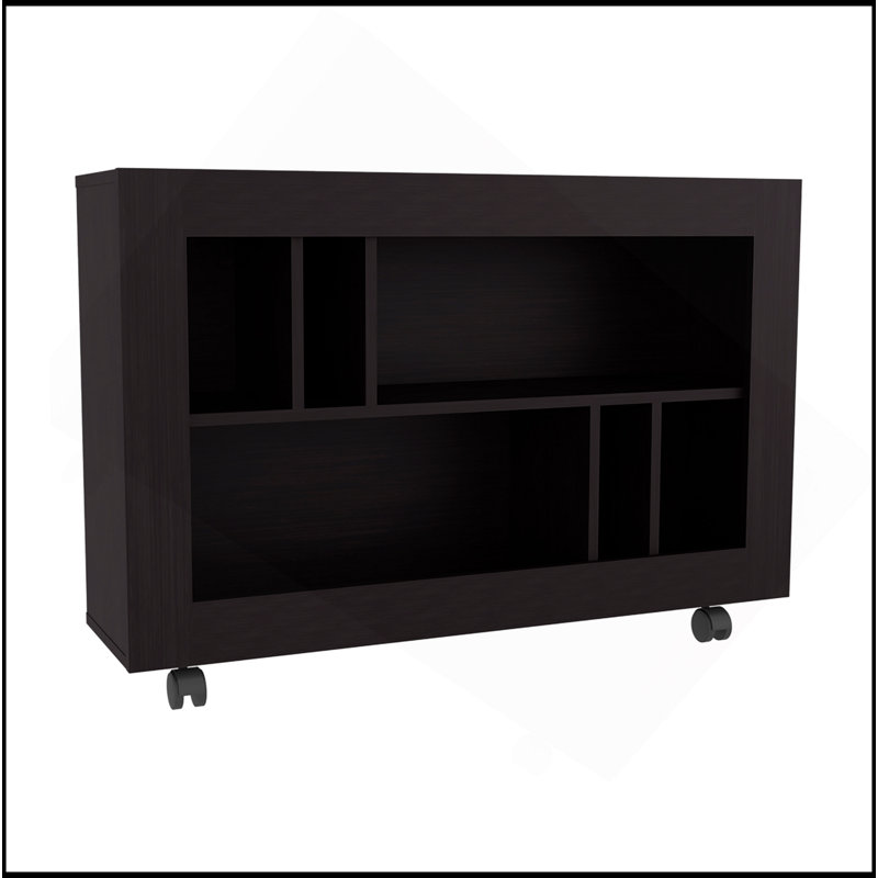 Console console, 5 tablettes, 4 roulettes, Noir