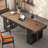 70.86" Modern Solid Wood Executive Desk with Open Storage Shelves, Large Home Office Writing Desk with Black Bookshelf Base