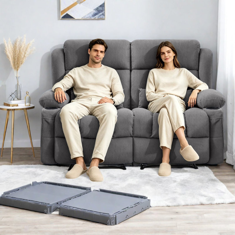 Modern Reclining Sofas with Storage, Grey Metal Frame for Home Family, Gray