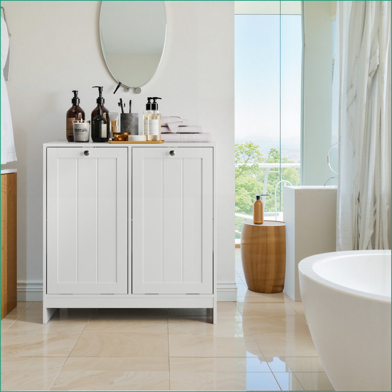 Armoire à linge avec panier inclinable et autoportant, blanc cassé | Panneau de fibres à densité moyenne | Ferme