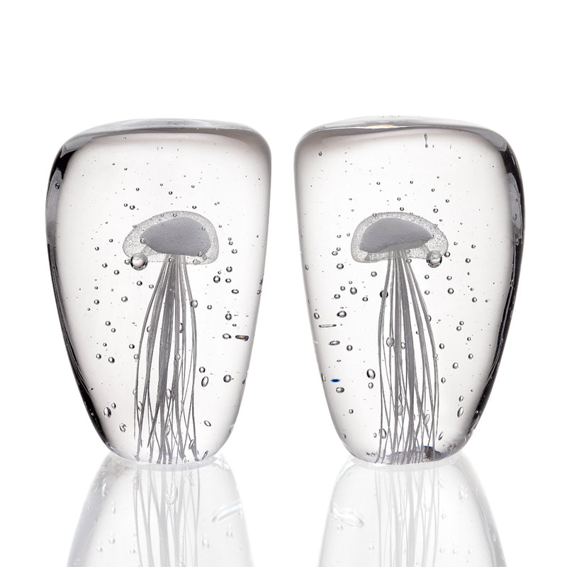 Art Glass Jellyfish Bookend Pair