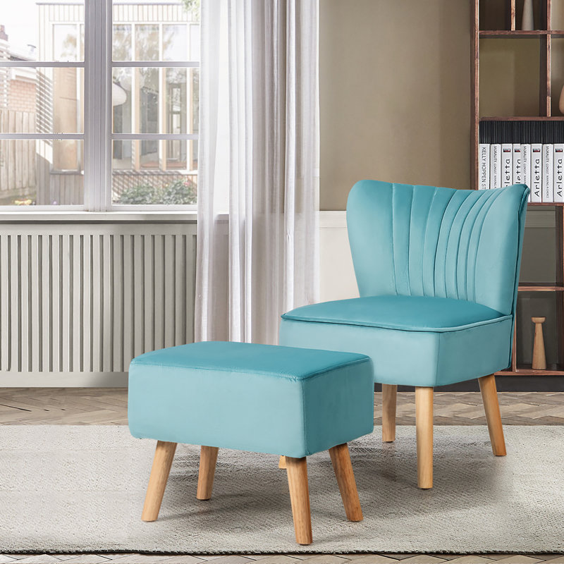 Ferndale Velvet Slipper Chair with Ottoman, Green