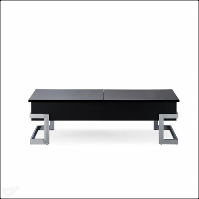 Table basse Calmam à finition ultrabrillante et chromée noire avec plateau relevable pour la vie moderne et le rangement caché
