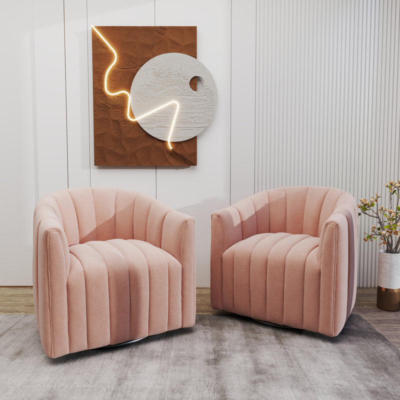 Annelotte Velvet Swivel Barrel Chair, Pink
