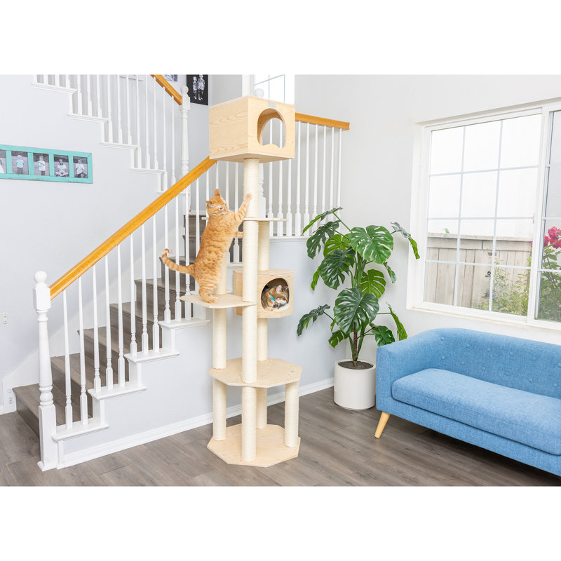 Arbre à chat 85 po en bois véritable de qualité supérieure