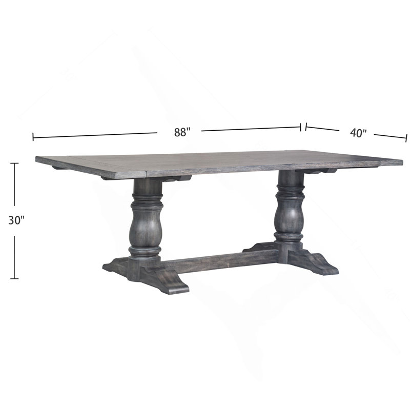 Rectangular Trestle Table With Double Turned Pedestal, Weathered Gray