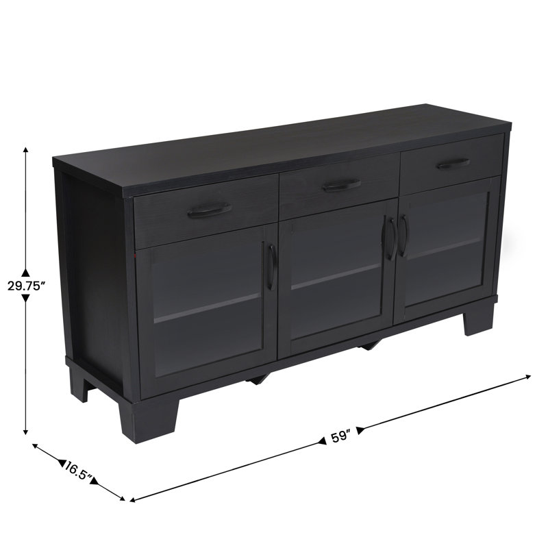 Engineered Wood Buffet Sideboard Storage Cabinet With 3 Drawers, Doors, Black