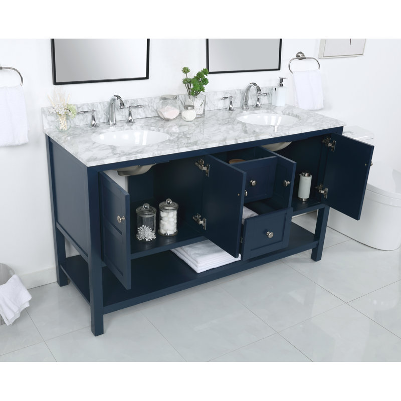 Amyra Hoefer 60" Double Bathroom Vanity Set, Navy