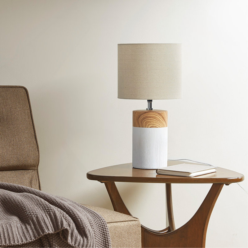 Lampe de table en céramique texturée, Blanc, Beige