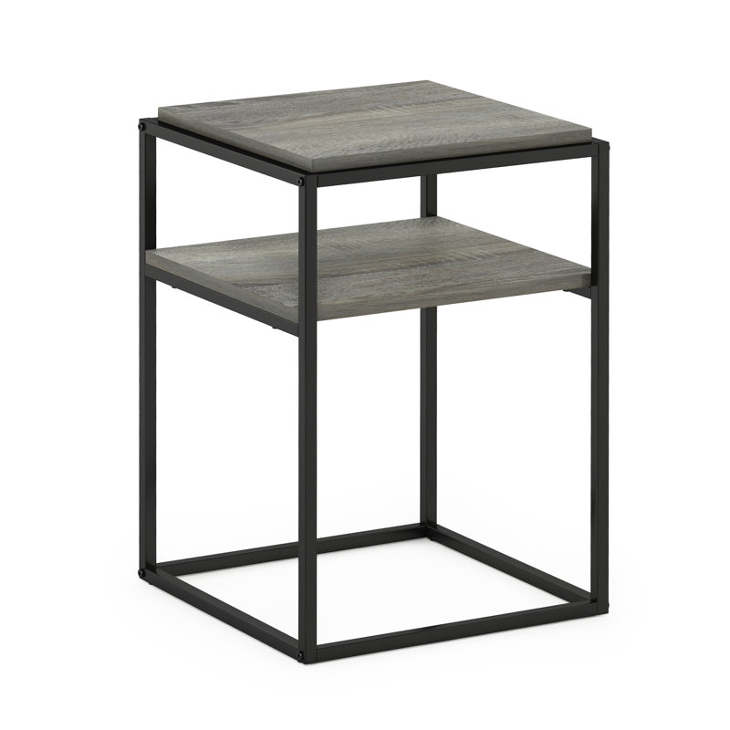Emilda 38.2cm W Metal Shelving Unit, French Oak Grey/Black