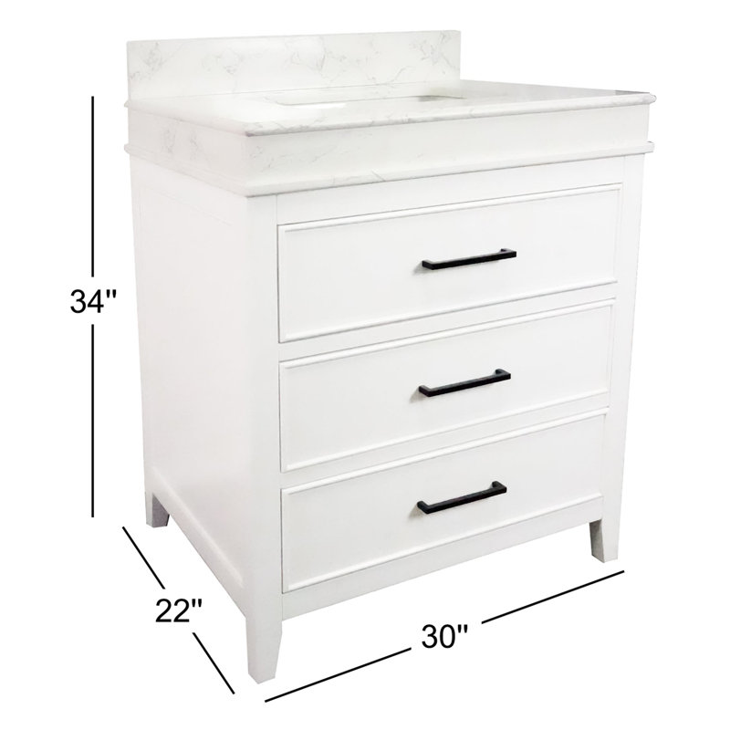 Meuble-lavabo simple 30 po avec comptoir Bayla, Blanc