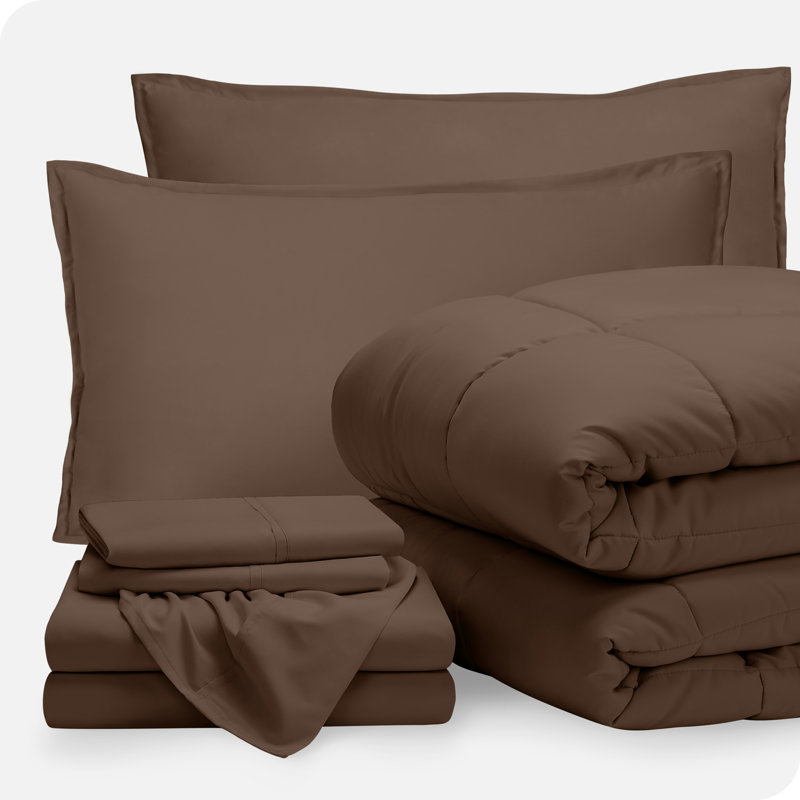 Microfiber Bed-In-A-Bag, King Comforter + 6 Additional Pieces, Cocoa/Cocoa