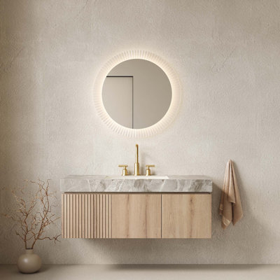 Meuble-lavabo 48 po, meuble de rangement flottant en contreplaqué avec tiroir et portes, comptoir en pierre frittée gris clair et lavabo en céramique avec 3 trous de robinet pré-percés, pré-assemblé
