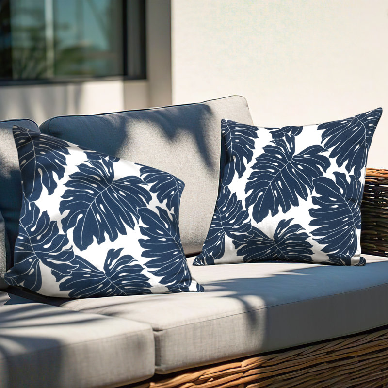 Outdoor Patio Throw Pillows 17.3’’ X 17.3’’ X 6.5’’ Set Of 2 Throw Pillows With Inners Outside Bench Chair Decorative Cushions For Swing Deep Seat Bed Couch Sofa Indoor Outdoor Pillows, Palm Leaf Pattern