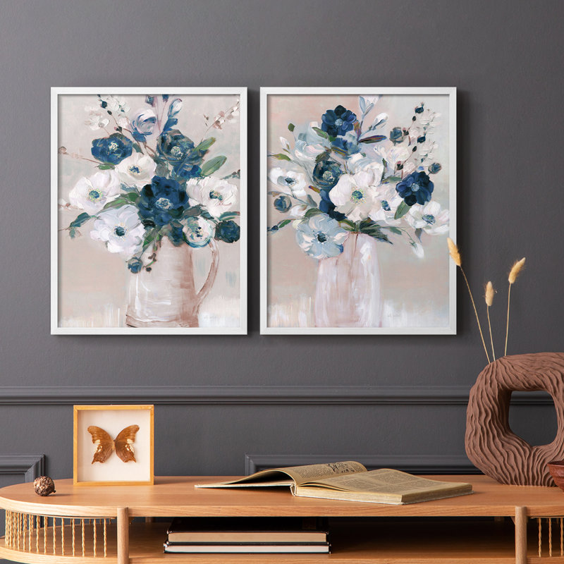 Touch of Teal Arrangement I-Premium, reproduction encadrée prête à accrocher - aucun clou requis - aucun clou requis, Blanc