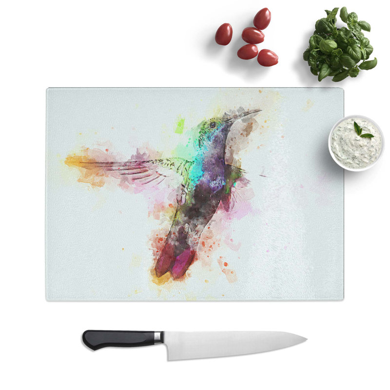 Glass Hummingbird Paint Splash in Abstract Chopping Board, 39 cm W x 28.5 cm L