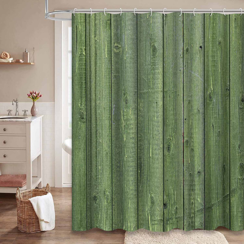 Rideau de douche en bois vert avec 12 crochets, L 72 po x l 72 po