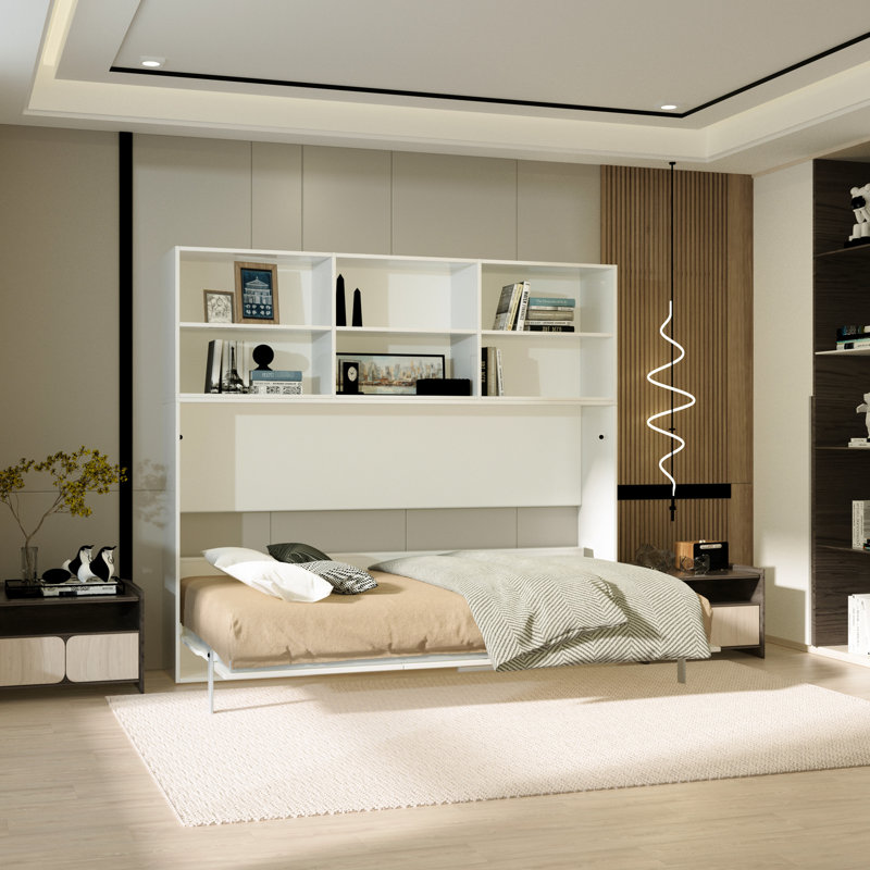 Lit simple à économie d'espace avec tablette - rangement stable et élégant, design