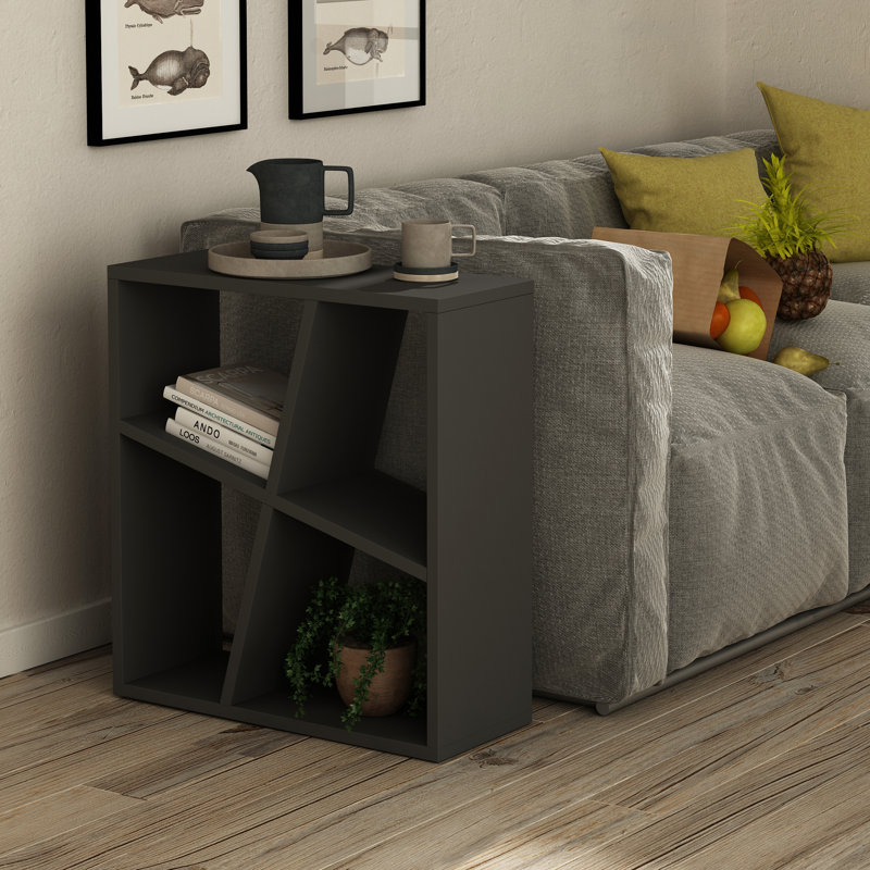 Glass Floor Shelf End Table, Anthracite