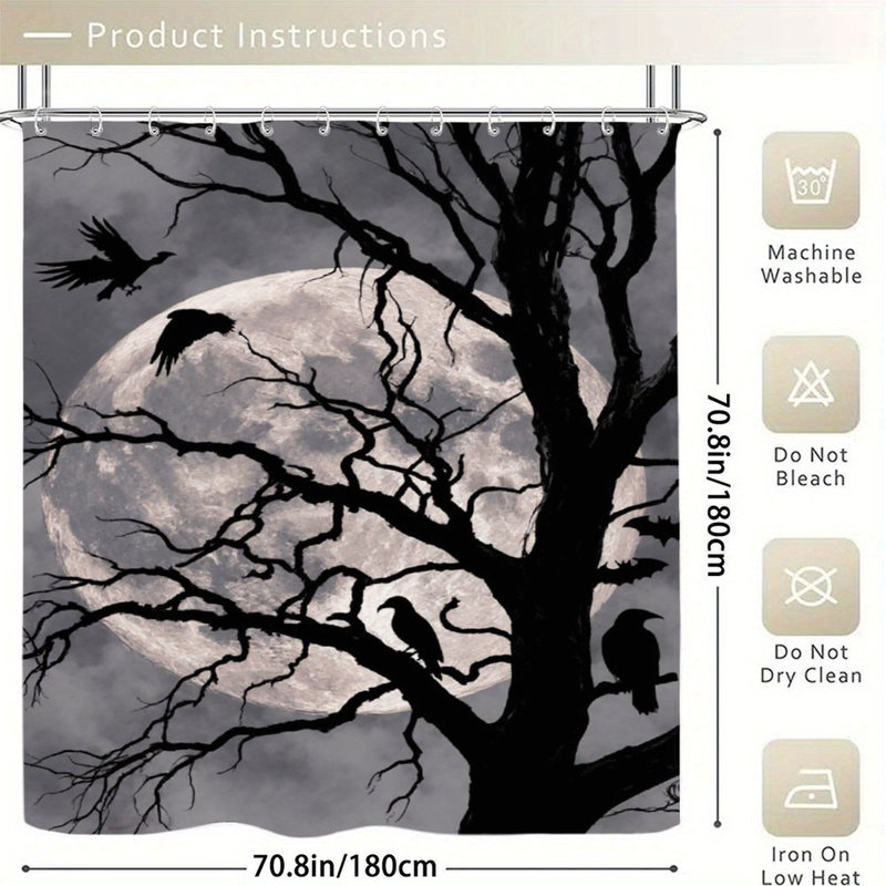 Rideaux de douche Spooky Full Moon Tree pour salle de bain, l 71 × 71