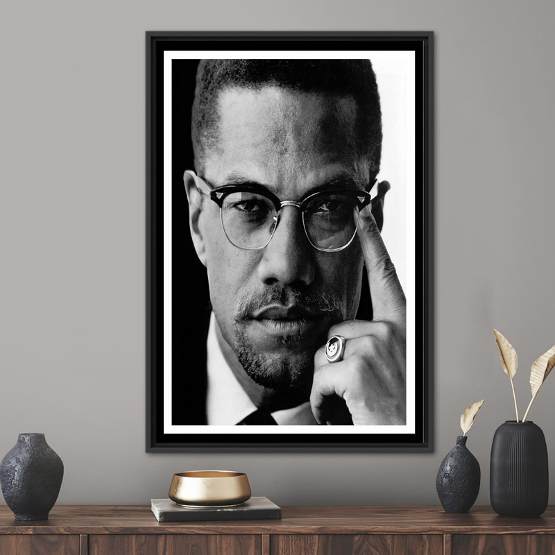 Art mural sur toile Malcolm X Portrait - Célébrité, Noir, Reproduction encadrée sans passe-partout, H 94 po x l 41 po