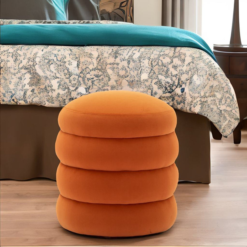 Jaeya Velvet Ottoman, Orange Velvet