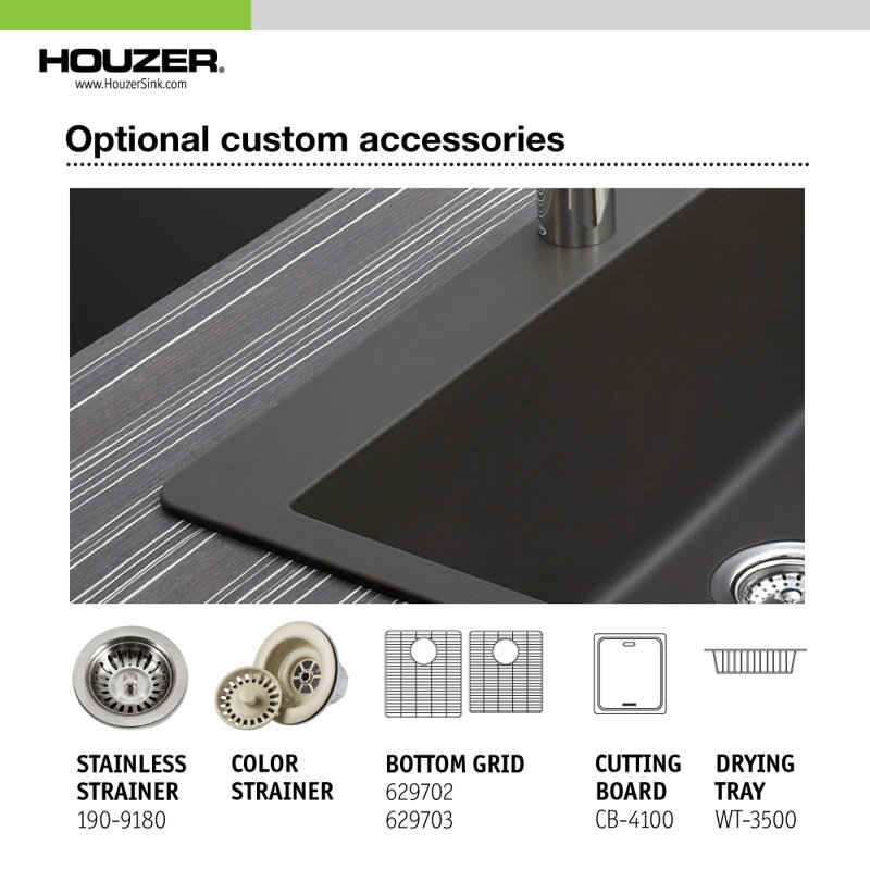 Houzer 33 in Slate Granite Composite Undermount 60/40 Double Bowl Kitchen Sink - M-175U SLATE