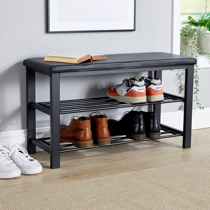 Sleaford Black PU 2 Shelf Hallway Shoe Storage Bench