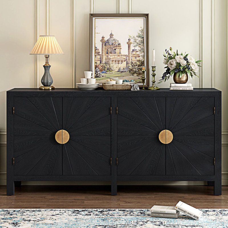 Armoire unique avec portes rayonnantes, armoire décorative et armoire de hall d'entrée, Noir, noir, noir, noir
