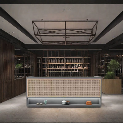 Bar Counter Service Desk with Dual Countertops, Wine Storage, Lockable Drawers, and Cabinet Storage by KPXU Bar Counter