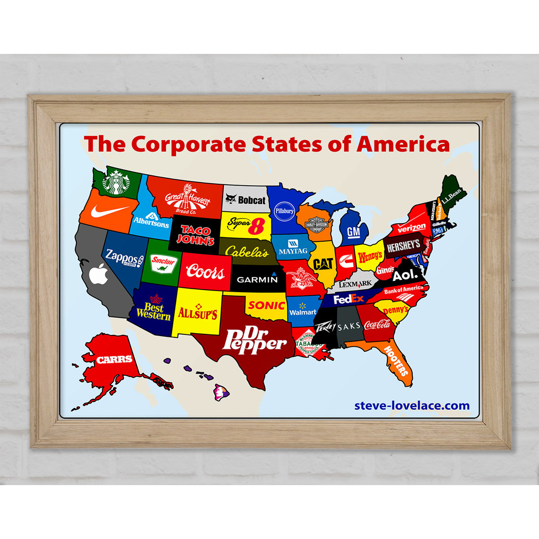 United Corporations Of America Karte Gerahmter Druck