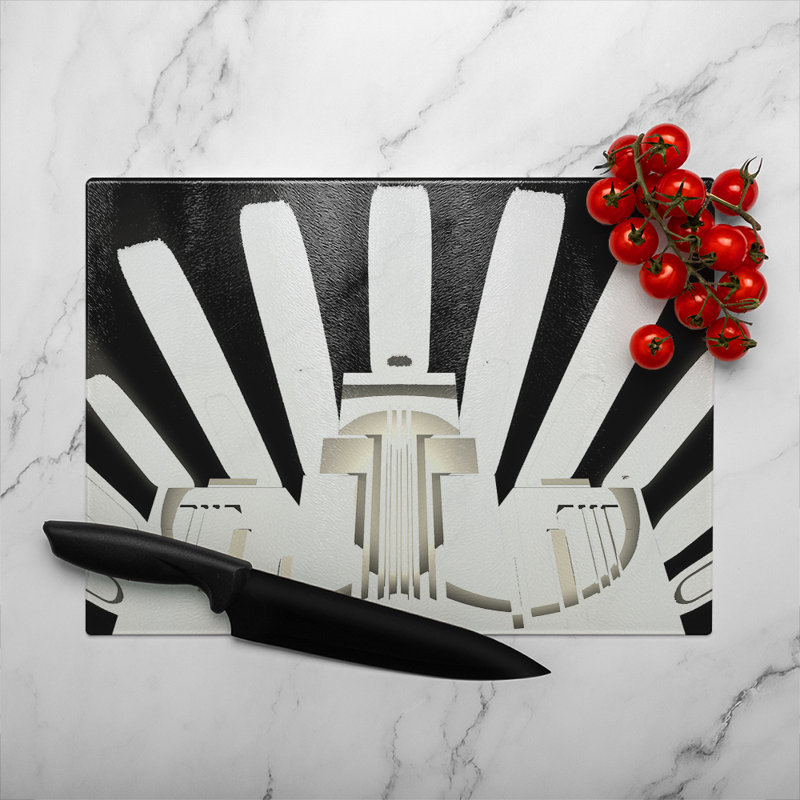 Art Deco Skyscraper Glass Chopping Board, 40cm L x 28cm W