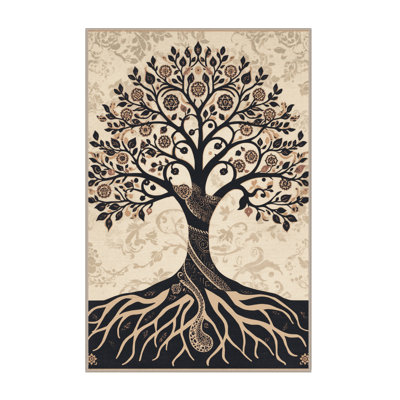 Tapis oriental classique lavable à la machine Bates - beige
